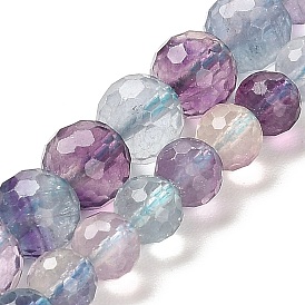 Natural Fluorite Beads Strands, Grade 2A, Faceted Round