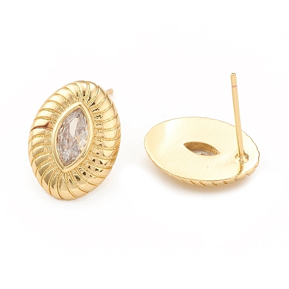 Clear Cubic Zirconia Horse Eye Stud Earrings, Rack Plating Brass Jewelry for Women, Cadmium Free & Lead Free