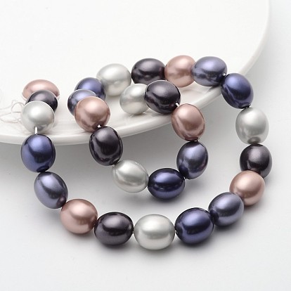 Polished Oval Shell Pearl Bead Strands, Dyed