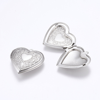 304 Stainless Steel Locket Pendants, Photo Frame Charms for Necklaces, Heart