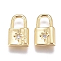 Brass Micro Pave Cubic Zirconia Pendants, Long-Lasting Plated, Lock with Star