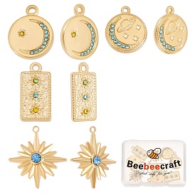 8 шт 4 стиль 304 подвески из нержавеющей стали, со стразами, плоский круглый с луной и звездой и прямоугольник со звездой