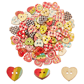 Unicraftale Wooden Buttons, 2-Hole, Heart