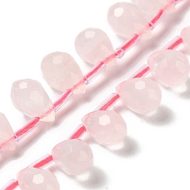 Natural Rose Quartz Beads Strands, Faceted, Top Drilled, Teardrop