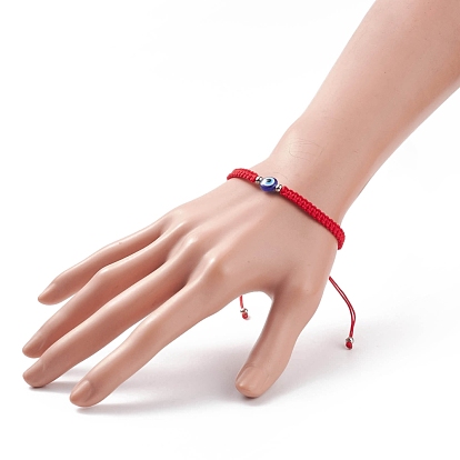 Resin Evil Eye Braided Bead Bracelet, Red Adjustable Bracelet for Kid