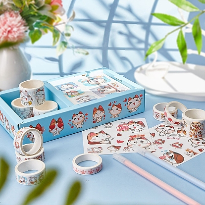 CRASPIRE Washi Tape Rolls Set, Decorative Paper Tapes, Adhesive Tapes, Washi Paper Stickers Cute Cat Pattern Design Gift Wrapping Tape for DIY Scrapbooking Supplies Gift Decoration