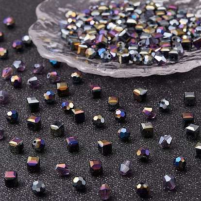 360Pcs 3 Style Electroplate Glass Beads Strands, AB Color Plated, Faceted, Round & Cube & Bicone