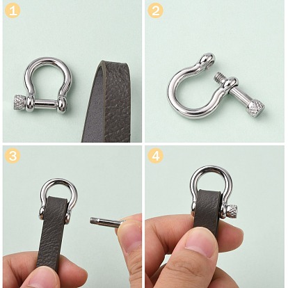 304 Stainless Steel Screw D-Ring Anchor Shackle Clasps, for Bracelets Making