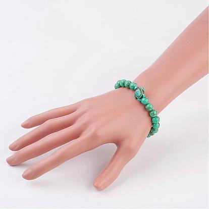 Gemstone Beaded Stretch Bracelets, with Synthetic Turquoise(Dyed) Tortoise Bead