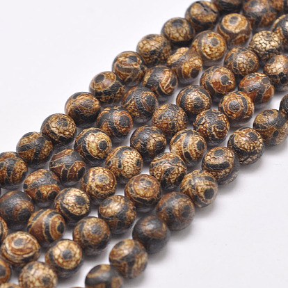 Style tibétain 3 -eye dzi brins de perles, perles naturelles et teints en agate, Style mat, ronde