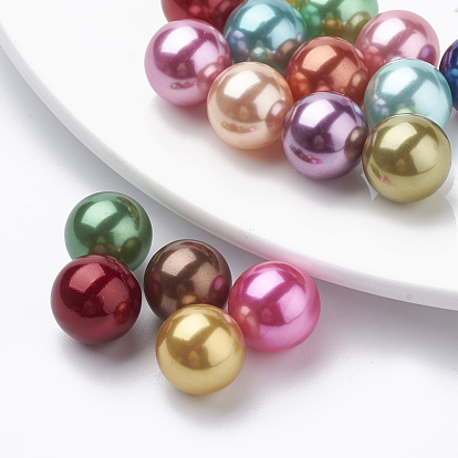 Perlas de imitación de plástico ecológicas, alto brillo, Grado A, no hay abalorios de agujero, rondo