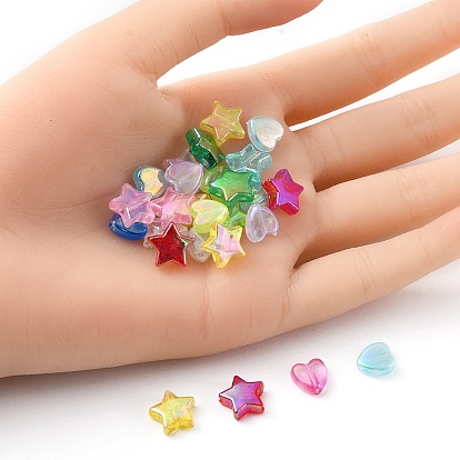 100 pcs 2 styles perles acryliques transparentes, pour la fabrication de bracelets et de bijoux, couleur ab , Coeur et étoile