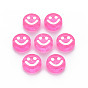 Transparent Acrylic Beads, with Glitter Powder, Flat Round with White Enamel Smile Face