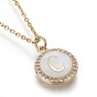 Brass Initial Pendant Necklaces, with Shell, Cubic Zirconia and 304 Stainless Steel Cable Chains, Flat Round with Letter