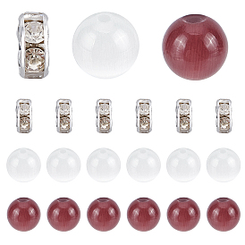 SUNNYCLUE DIY Beads Jewelry Making Finding Kit, Including Round Cat Eye Beads, Brass Rhinestone Spacer Beads