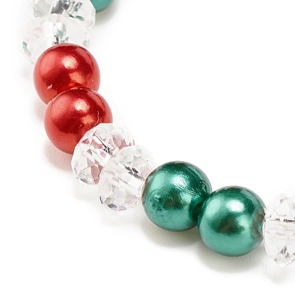 Acrylic Pearl Beaded Stretch Bracelet with Alloy Enamel Charms, Christmas Theme Jewelry for Women