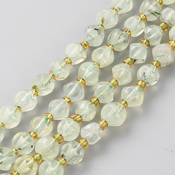 Perles naturelles préhnite brins, avec des perles de rocaille, dés célestes à six faces, facette