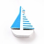 Ocean Theme Spray Painted Natural Wood Beads, Sail Boat