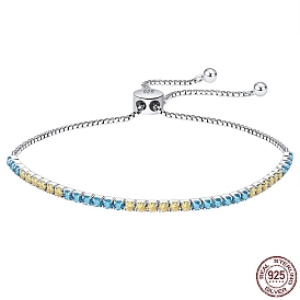 Bracelet de tennis en zircone cubique, bracelets coulissants réglables en argent sterling 925, avec cachet 925