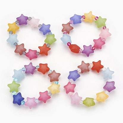 Perles acryliques givrées bracelets stretch enfants, avec des perles synthétiques en pierre de lune, étoiles