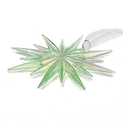 Décoration de pendentif en plastique transparent de noël, pour décoration à suspendre pour sapin de Noël, avec anneau en fer et cordon de gaze, vert pale