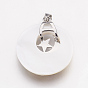 Shell Pendants, with Platinum Tone Brass Findings, Flat Round with Moon and Star