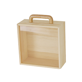 Wooden Storage Boxes, with Plastic Transparent Cover and Wooden Handle, Square