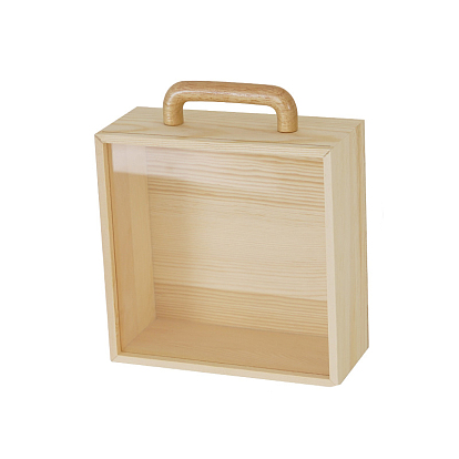Wooden Storage Boxes, with Plastic Transparent Cover and Wooden Handle, Square