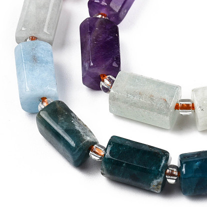 Natural Mixed Gemstone Beads Strands, with Seed Beads, Natural Citrine & Lapis Lazuli & Amazonite & Amethyst & Aquamarine & Botswana Agate, Faceted, Column