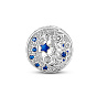 TINYSAND 925 Sterling Silver European Bead, with Cubic Zirconia, Flat Round with Moon & Star