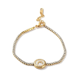 Crescent Moon Natural Shell Link Bracelet, with Vacuum Plating 304 Stainless Steel Rhinestone Cup Chains