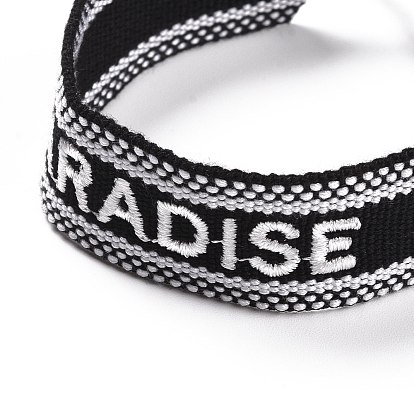Word Paradise Polycotton(Polyester Cotton) Braided Bracelet with Tassel Charm, Flat Adjustable Wide Wristband for Couple