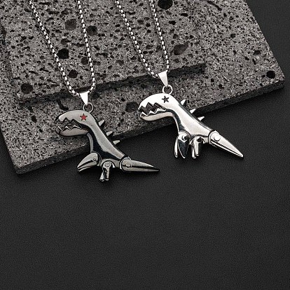2Pcs 2 Color Couple Necklace, Iron Dinosaur Pendant Necklace with Enamel for Bestfriends Lovers