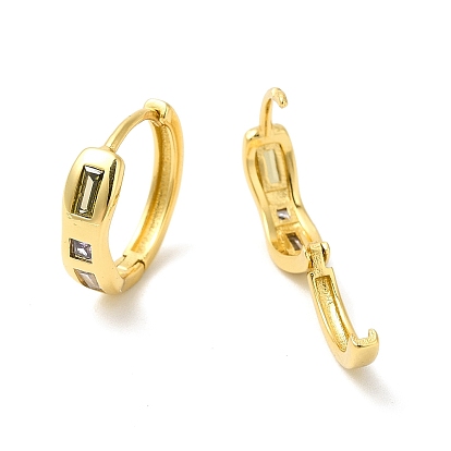 Cubic Zirconia Rectangle Hoop Earrings, Real 18K Gold Plated Brass Jewelry for Women, Cadmium Free & Nickel Free & Lead Free