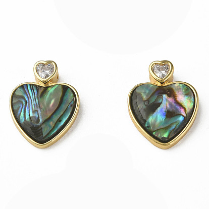 Synthetic Abalone Shell/Paua Shell Charms, with Brass Findings, Nickel Free, Heart