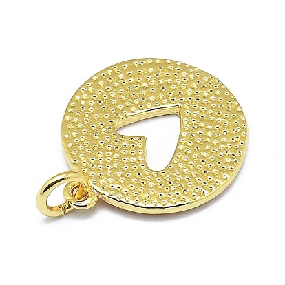 Laiton émail pendentifs, rond avec coeur découpé, réel 18 k plaqué or, plaqué longue durée