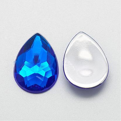 Acrylic Rhinestone Flat Back Cabochons, Faceted, Bottom Silver Plated, Drop