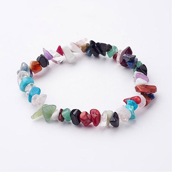 Natural & Synthetic Mixed Gemstone Beaded Stretch Bracelets, Chip