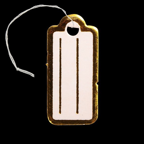 Bijoux rectangle étiquettes de prix du papier d'affichage, avec cordon de coton, 23x13x0.2mm, trou: 2 mm, 500 PCs / sac