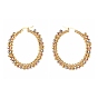 304 Stainless Steel Beaded Hoop Earrings, Hypoallergenic Earrings, with Brass Round Beads