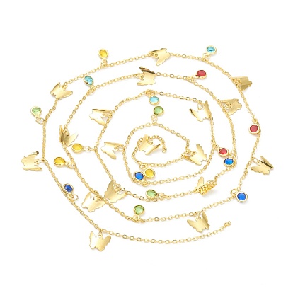 Cadenas de cuentas de latón hechas a mano, con perla de imitación de vidrio y circonitas cúbicas de colores, sin soldar