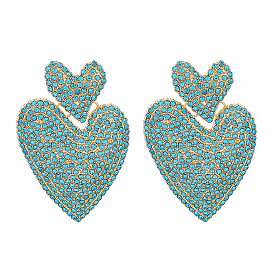 Sparkling Heart-shaped Geometric Earrings with Alloy and Rhinestones for Women's Evening Party