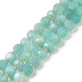 Natural Amazonite Beads Strands, with Seed Beads, Faceted Rondelle