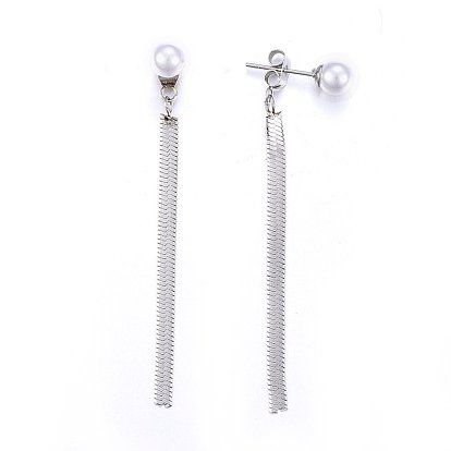 304 Stainless Steel Dangle Stud Earrings, with Acrylic Pearl