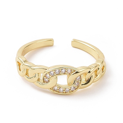Anillo de puño abierto con forma de cadenas de bordillo de circonita cúbica transparente, joyas de latón para mujer