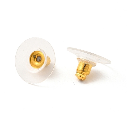 Brass Bullet Clutch Bullet Clutch Earring Backs with Pad, for Stablizing Heavy Post Earrings, with Plastic Pads, Ear Nuts, 11x11x6.5mm, Hole: 1mm
