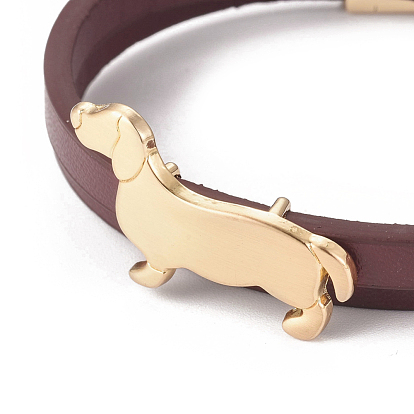 Imitation Leather Puppy Wrap Bracelets, 2-Loops, with Alloy Sausage Dog/Dachshund Side Charms and Clasps