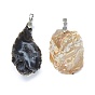 Natural Druzy Geode Agate Pendants, with Brass Findings, Nuggets, Platinum