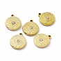 Vacuum Plating 201 Stainless Steel Pendants, with Rhinestone, Real 18K Gold Plated, Flat Round Charms