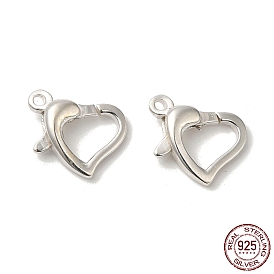 925 Sterling Silver Lobster Claw Clasps, Heart, with 925 Stamp